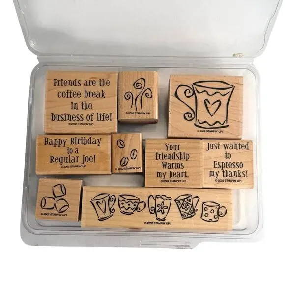 Stampin’ Up wooden stamp set coffee themed 9 stamps - Picture 6 of 6